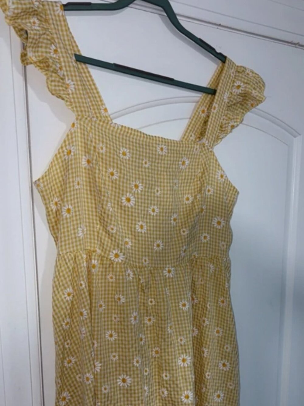 Shein Curve Yellow Gingham Daisy Ruffle Strap Dress 3XL